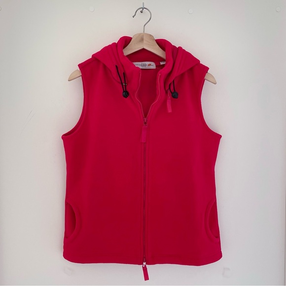 Marisa Christina Fleece Vest Removable Hood Full Zip Red Pockets High Neck - Picture 9 of 16